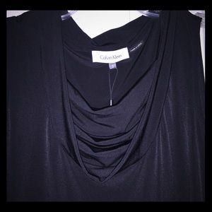 Calvin Klein Sleeveless Drape Neck Top Black Sz S